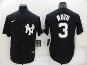 Men's New York Yankees #3 Babe Ruth Black Throwback Stitched  Cool Base Jersey