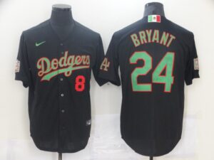 Men's  Los Angeles Dodgers #8 #24 Kobe Bryant World Series Patch Mexico Black Cool Base Jersey