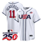 Gunnar Henderson #11 USA Baseball 250th Patch 2026 World Baseball Classic Home Stadium Jersey - White