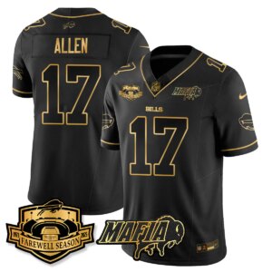 Josh Allen #17 Buffalo Bills BUF 2025 Bills Mafia Patch Gold Vapor Limited Jersey - All Stitched