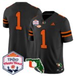 Team #1 Miami Hurricanes MIA 2026 The Fiesta Bowl & Florida Patch Vapor Limited Jersey - All Stitched