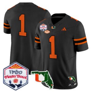 Team #1 Miami Hurricanes MIA 2026 The Fiesta Bowl & Florida Patch Vapor Limited Jersey - All Stitched