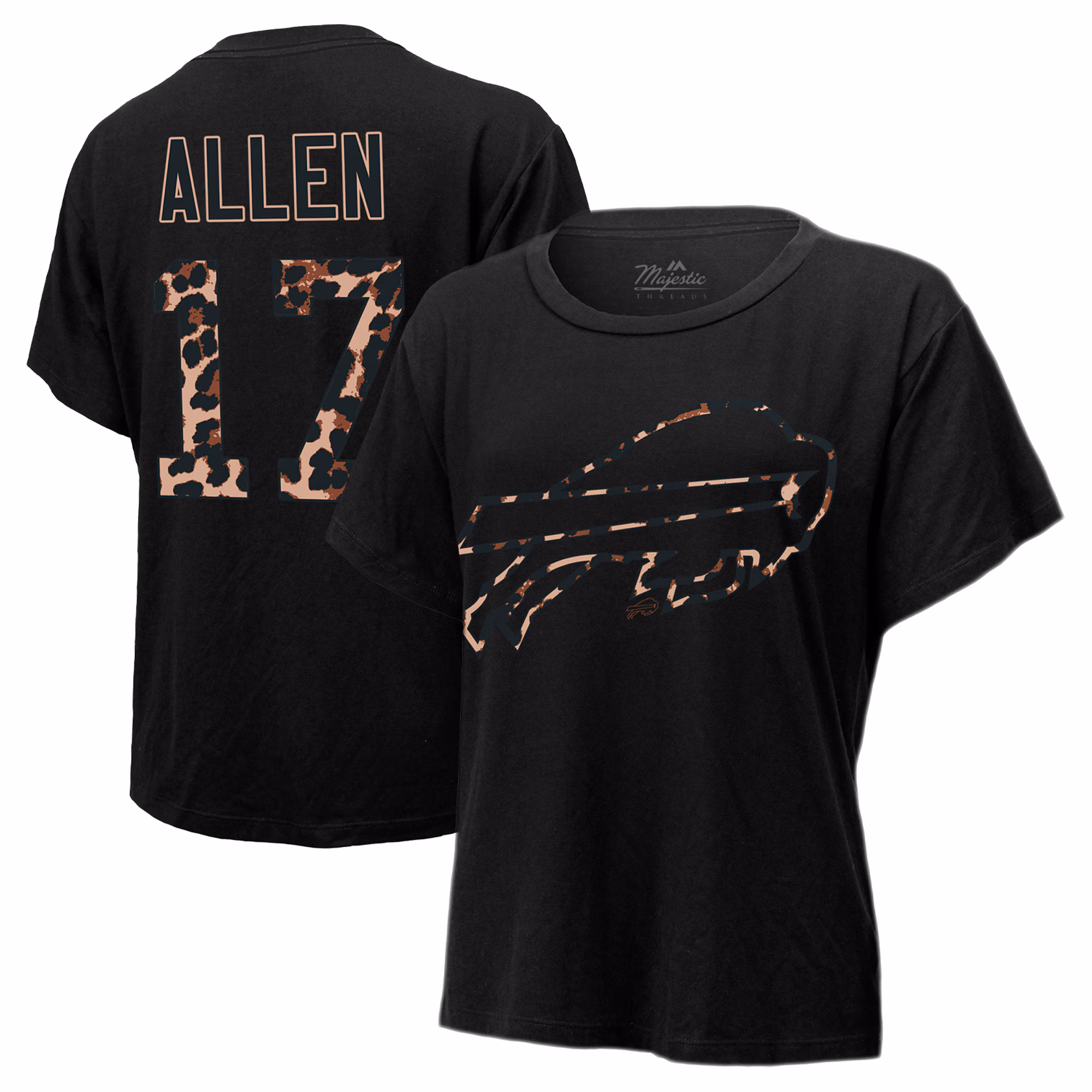 Women's Josh Allen Black Buffalo Bills Leopard Player Name & Number T-Shirt