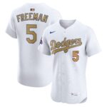 Men's #5 Freddie Freeman Los Angeles Dodgers  2025 Gold Collection Elite White Jersey