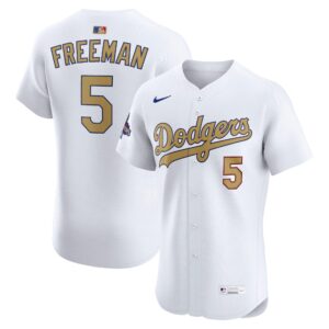 Men's #5 Freddie Freeman Los Angeles Dodgers  2025 Gold Collection Elite White Jersey