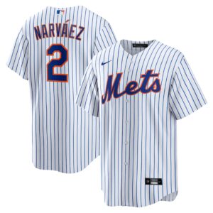 Men's New York Mets Omar NarvÃ¡ez  White Home  Replica Player Jersey
