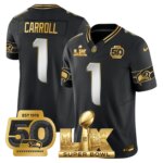 Pete Carroll #1 Seattle Seahawks Super Bowl LX Gold Patch Game Jersey - All Stitched