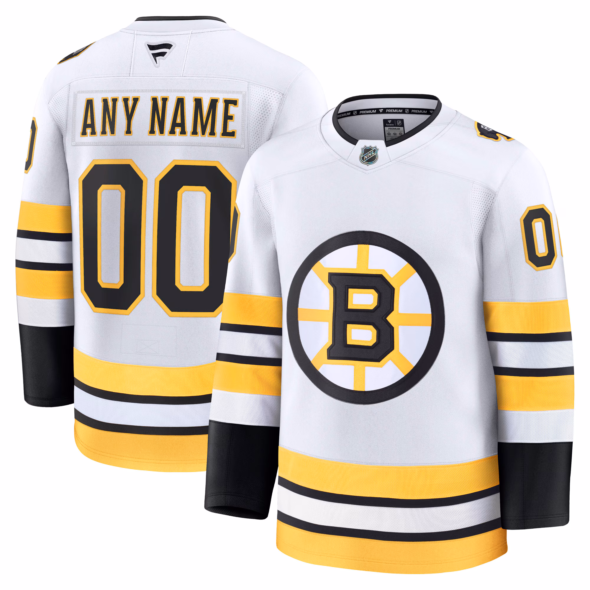 Boston Bruins  Fanatics White Away Premium Custom #00 Jersey