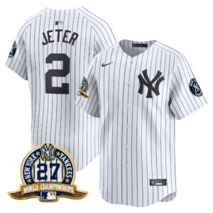 Derek Jeter #2 New York Yankees 27 Time Champions Patch Vapor Premier Limited Jersey - White