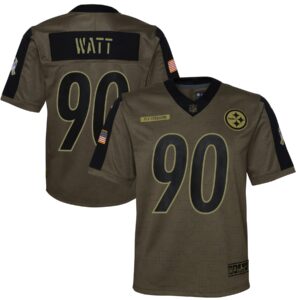 T.J. Watt Pittsburgh Steelers  Youth 2021 Salute To Service Game Jersey - Olive
