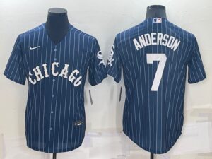 Men's  Chicago White Sox #7 Tim Anderson Blue Throwback Cool Base Jersey