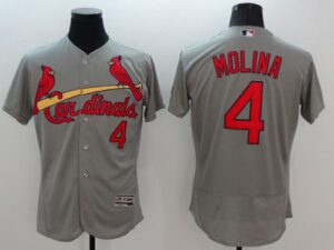 St. Louis Cardinals #4 Yadier Molina Grey Flexbase Collection Stitched Jersey
