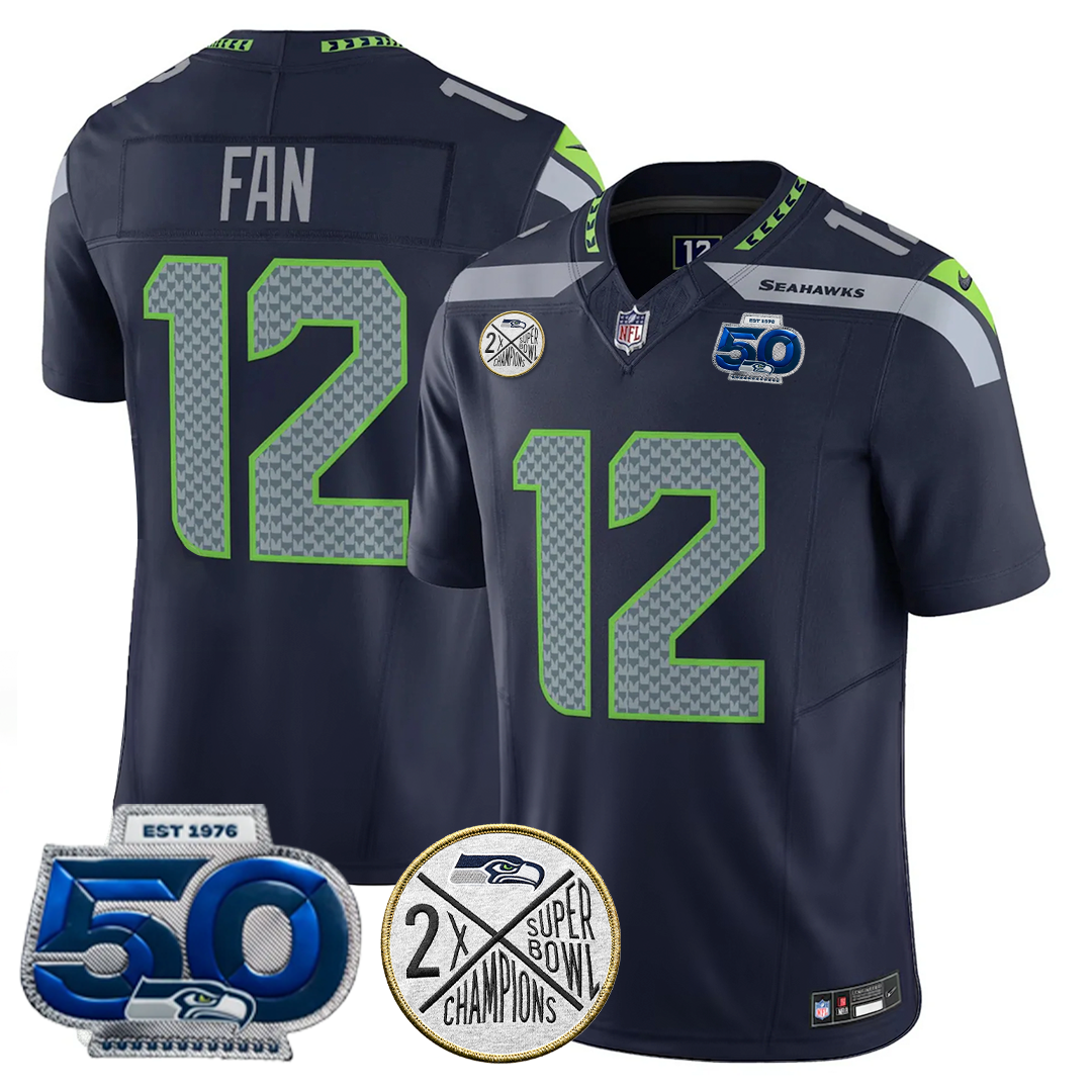 12th Fan #12 Seattle Seahawks Super Bowl 50th Patch Vapor Limited Game Jersey - All Stitched - Image 2