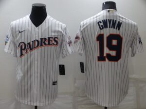 Men's  San Diego Padres #19 Tony Gwynn White Stitched Throwback Cool Base Jersey