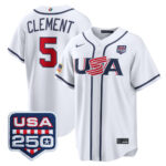 Ernie Clement #5 USA Baseball 250th Patch 2026 World Baseball Classic Home Stadium Jersey - White