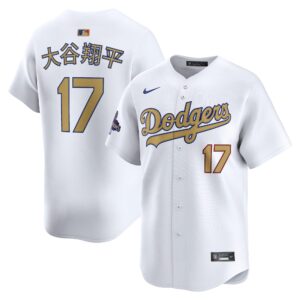 Men's #17 Shohei Ohtani Los Angeles Dodgers  2025 Gold Collection Kanji Limited White Jersey