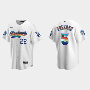 Men's Los Angeles Dodgers #5 Freddie Freeman 2022 Pride Night LGBTQ Cool Base Jersey - White