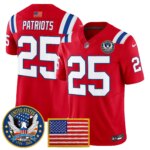 Patriots #25 New England Patriots United States 250th Anniversary Patch Vapor Limited Jersey - All Stitched