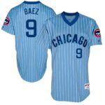Chicago Cubs #9 Javier Baez Blue(White Strip) Cooperstown Throwback Stitched Jersey