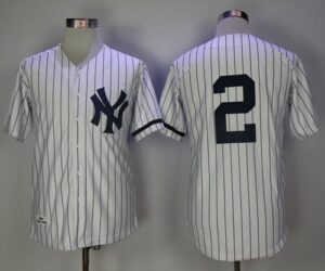 Mitchell And Ness 1995 New York Yankees #2 Derek Jeter White Strip Throwback Stitched Jersey
