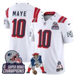 Drake Maye #10 New England Patriots 2025 Rivalries 6x Champions & Throwbacks Mascot Patch Vapor Limited Jersey - All Stitched