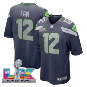 12th Fan #12 Seattle Seahawks Super Bowl LX Patch College Navy Team Game Jersey