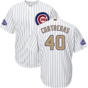 Chicago Cubs #40 Willson Contreras White(Blue Strip) 2017 Gold Program Cool Base Stitched Jersey