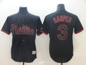 Men's Philadelphia Phillies #3 Bryce Harper Black Cool Base Stitched Jersey