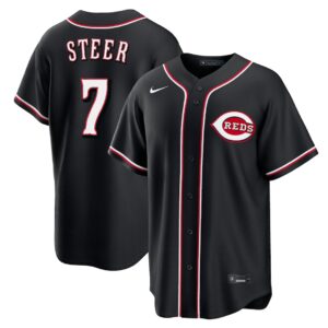 Spencer Steer #7 Cincinnati Reds Fashion Replica Black Out Jersey - Black