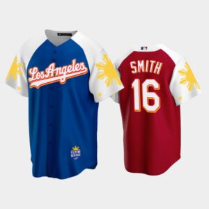 Men's Los Angeles Dodgers #16 Will Smith 2022 Royal Red Filipino Heritage Night Cool Base Jersey