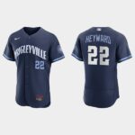 Men's Chicago Cubs #22 Jason Heyward Navy 2021 City Connect Flex Base Jersey