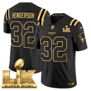 TreVeyon Henderson #32 New England Patriots Super Bowl LX Gold Patch Vapor Limited Game Jersey - All Stitched