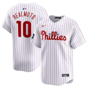 Men's Philadelphia Phillies #10 J.T. Realmuto  White 2024 World Tour London Series Home Limited Player Jersey