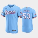 Men's Texas Rangers #53 Adolis Garcia 50th Anniversary Alternate Light Blue Flex Base Jersey