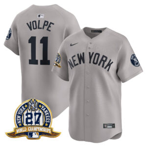 Anthony Volpe #22 New York Yankees 27 Time Champions Patch Vapor Premier Limited Jersey - Gray