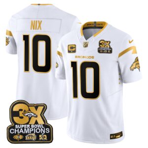 Bo Nix Denver Broncos-Time Champions Patch Gold Vapor Limited Jersey - All Stitched