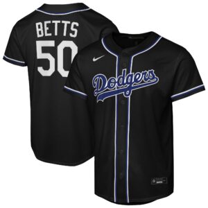Youth Los Angeles Dodgers Mookie Betts #50 Black Fashion Replica Player Jersey