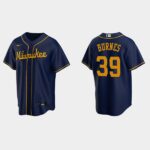 Men's Milwaukee Brewers #39 Corbin Burnes Navy Cool Base Alternate Jersey