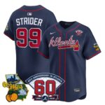 Spencer Strider #99 Atlanta Braves 60th Patch Alternate Limited Player Jersey - Navy