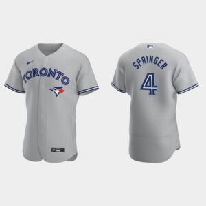 Men's George Springer #4 Toronto Blue Jays Gray Road Flex Base Jersey