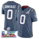 Christian Gonzalez #0 New England Patriots 2025 Super Bowl LX Patch Rivalries Collection Limited Jersey - Storm Blue