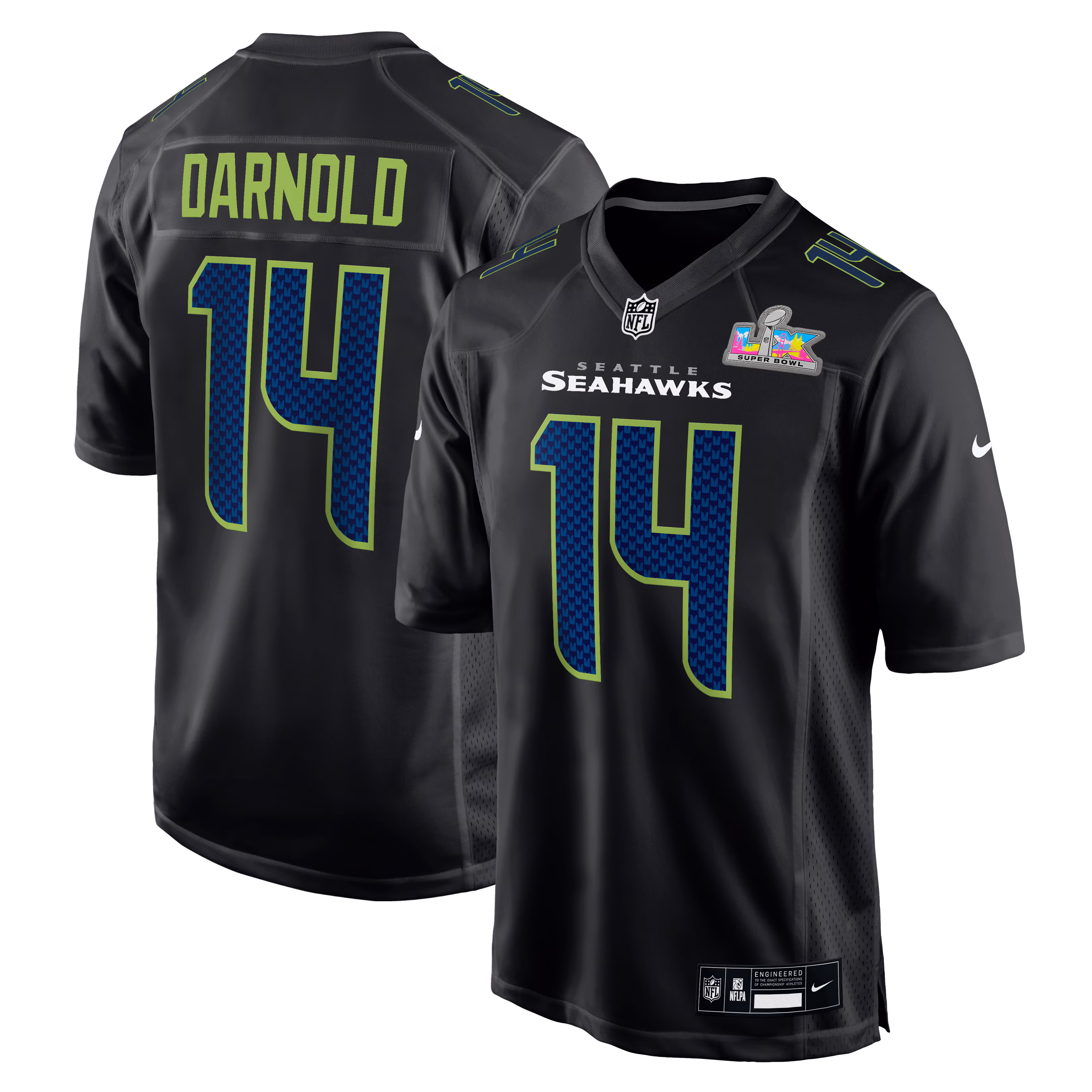 Sam Darnold #14 Seattle Seahawks Black Super Bowl LX Patch Carbon Fashion Game Jersey