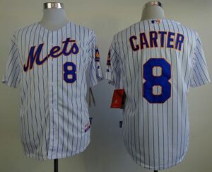 New York Mets #8 Gary Carter White(Blue Strip) Home Cool Base Stitched Jersey