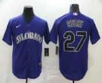 Men's Colorado Rockies #27 Trevor Story Purple Stitched Cool Base  Jersey