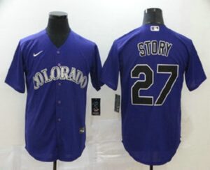 Men's Colorado Rockies #27 Trevor Story Purple Stitched Cool Base  Jersey