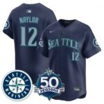 Josh Naylor #12 Seattle Mariners 50th Anniversary & AL West Vapor Premier Limited Jersey - Navy