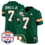 CJ Daniels #7 Miami Hurricanes MIA 2026 The Fiesta Bowl & Florida Patch Vapor Limited Jersey - All Stitched