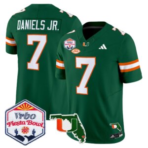 CJ Daniels #7 Miami Hurricanes MIA 2026 The Fiesta Bowl & Florida Patch Vapor Limited Jersey - All Stitched