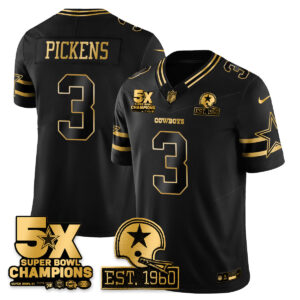 George Pickens #3 Dallas Cowboys Time Champions Patch Vapor Limited Gold Jersey - All Stitched
