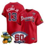 Ronald Acuña Jr. #13 Atlanta Braves 60th Patch Home Limited Player Jersey - Red